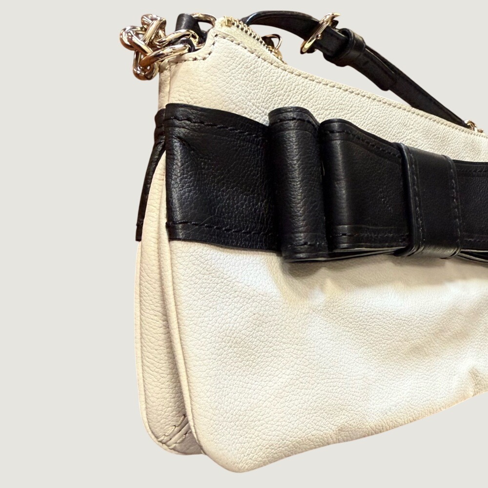 Kate Spade New York Leather Bow Crossbody Bag Purse Polka Dot Lining White Black - Picture 4 of 13